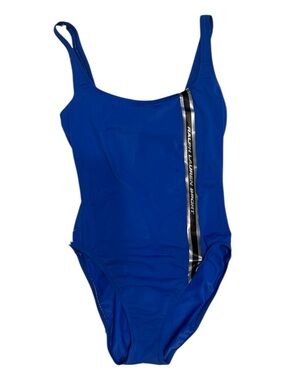 Ralph Lauren Sport Vintage 90s One Piece Swimsuit Blue Silver Stripe Size 12